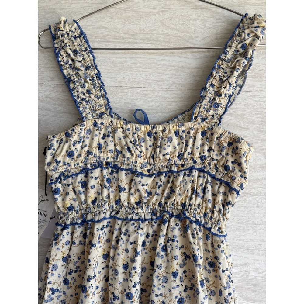 NWT JAPNA linen blend blue and white floral babydoll mini dress Sz XS - Picture 9 of 10